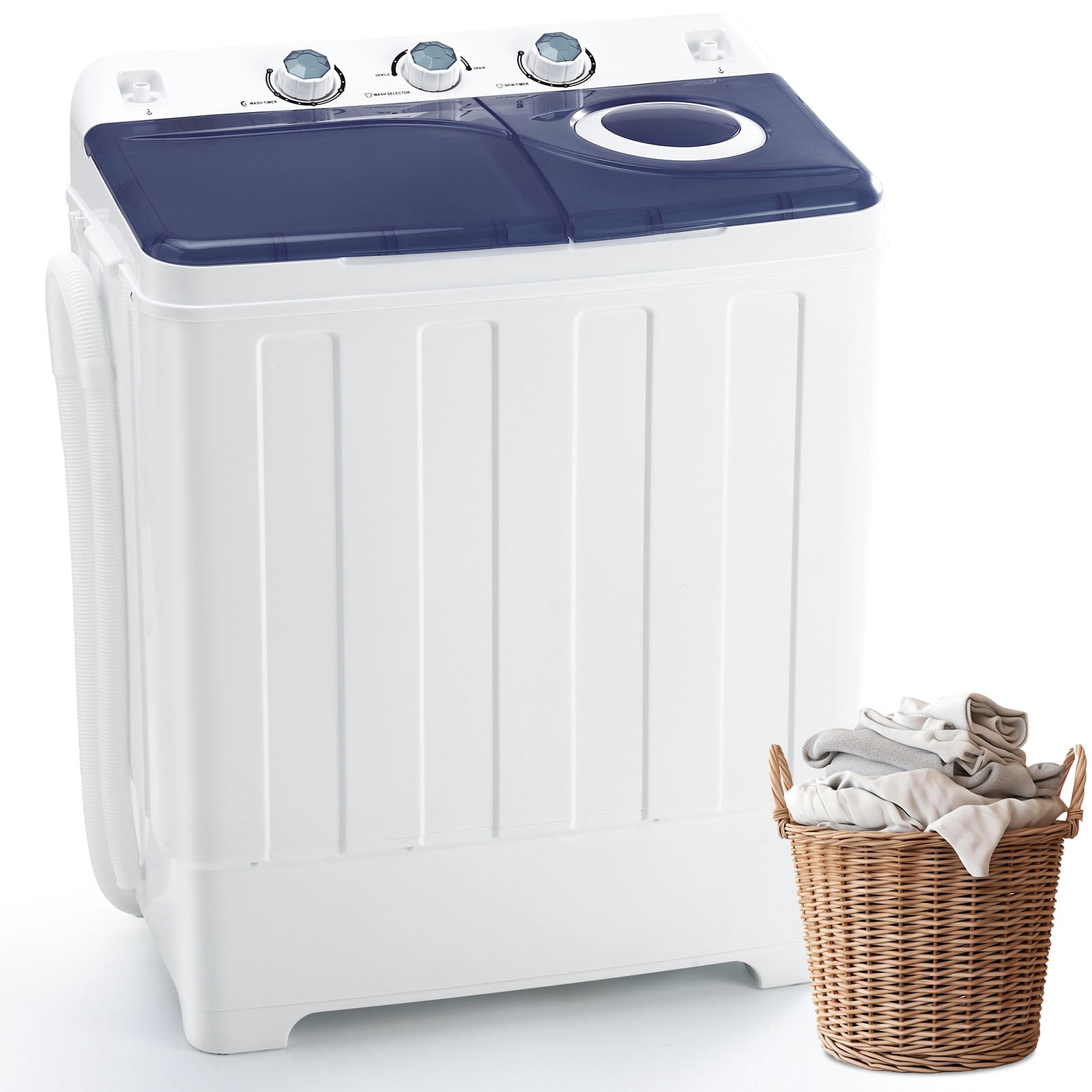 Portable Washing Machine, 28lbs Twin Tub Washer Mini Compact Laundry Machine with Drain Pump,Compact Washer for Home Dorm Apartment,Grey