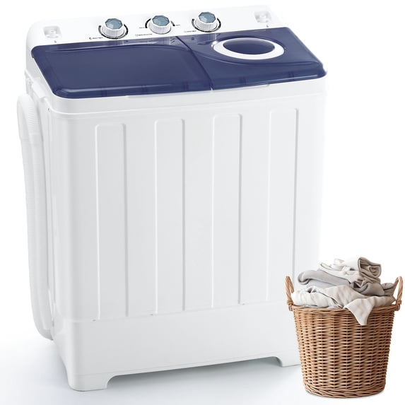 Portable Washing Machine, 28lbs Twin Tub Washer Mini Compact Laundry Machine with Drain Pump,Compact Washer for Home Dorm Apartment,Grey