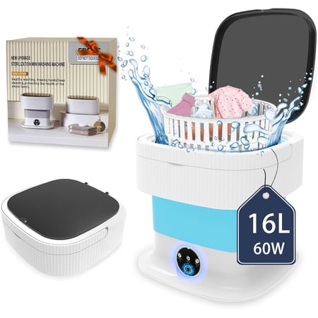 Portable Washing Machine, 60W Mini Washer and Dryer, 16L Folding Lavadora Portatil, Small Collapsible Clothes Laundry with Spin for Underwear, Baby Clothes, Socks