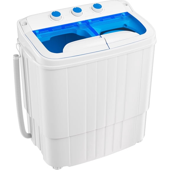Portable Washing Machine, Compact Twin Tub Mini Washing Machine, 17.6 LBS Washer and Dryer Combo with Soaking Function, Semi-Automatic for Apartment, Dorms, RVs, Camping (White & Blue)