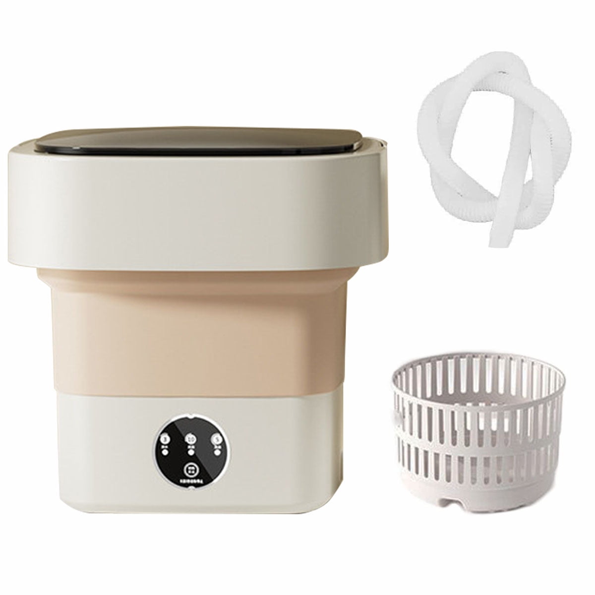 Portable Washing Machine, Foldable Mini Washer with Drain Basket, 3 Modes Deep Cleaning - 6.5L High Capacity for Lingerie, Personal, Baby, Delicates Cleaning(Beige)