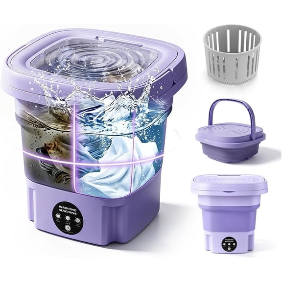 Portable Washing Machine,Foldable Mini Washer Travel Washing Machine,8L 3 Modes Upgraded Small Collapsible Laundry for Hotel, Apartment,Home and Travel (Purple)