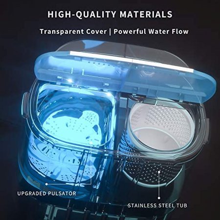 Portable Washing Machine, Mini Twin Tub Washer with 9lbs Washer, 5lbs Spinner, Compact Laundry Washer with Built-in Gravity Drain, Time Control, Small Washing Machine for Apartments, Dorm, RV