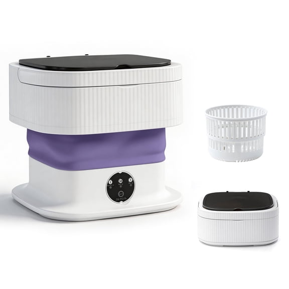 Portable Washing Machine, Mini Washer, 18L Upgraded with Spin Basket, Foldable Design Ideal for Apartment, portable washer 3 Cleaning Modes Suitable for Small Clothes (purple)