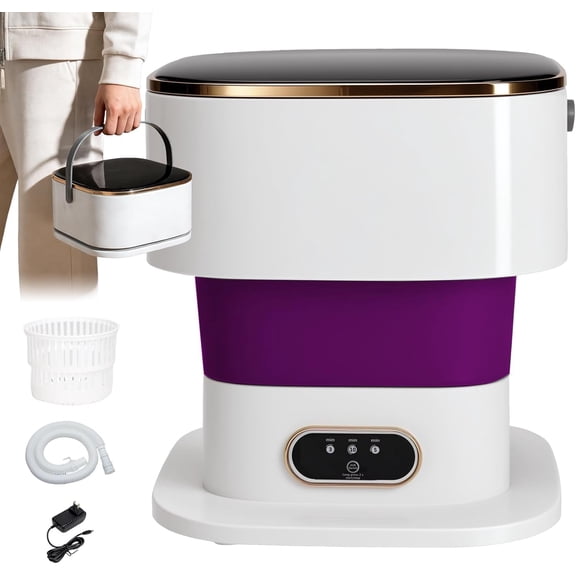 Portable Washing Machine Mini Washer for Apartments - Compact, Foldable Countertop Clothes Washer & Dryer Combo, Small Lavadora Portatil, Handheld Laundry Machine (Purple)