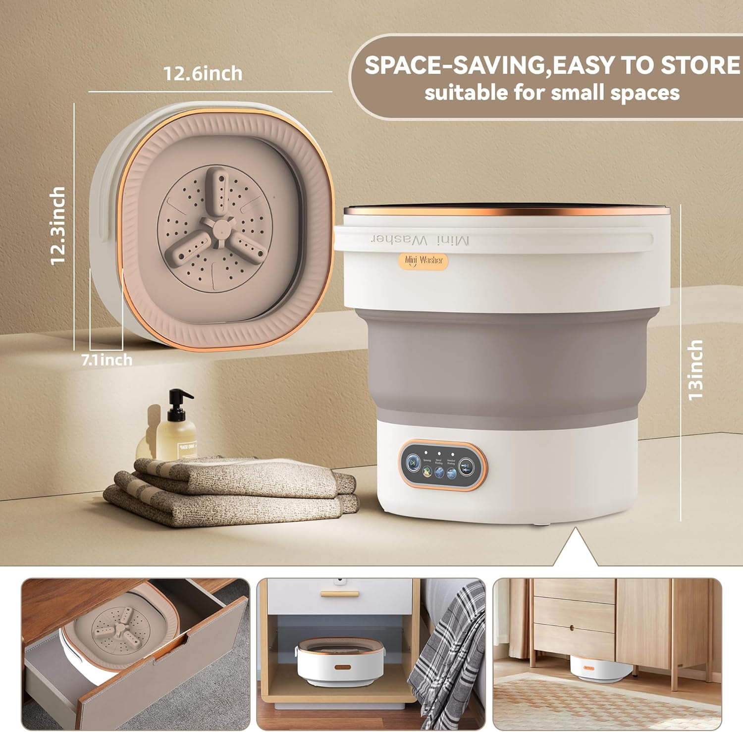 Portable Washing Machine Mini Washer with Spin Basket, 16L Large Capacity Foldable Laundry Machine for Underwear, Socks, Small Clothes, Perfect for Travel, Apartment, RV, Camping, Hotel