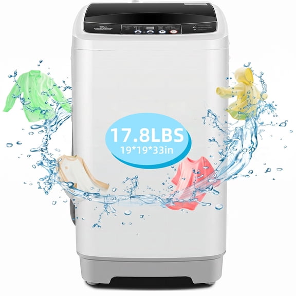 Portable Washing Machine, Adnoom 17.8 LBS Full-Automatic Washer and Dryer Combo, 10 Programs & 8 Water Levels, Top Loading Washing Machine with Drain Pump, LED Display