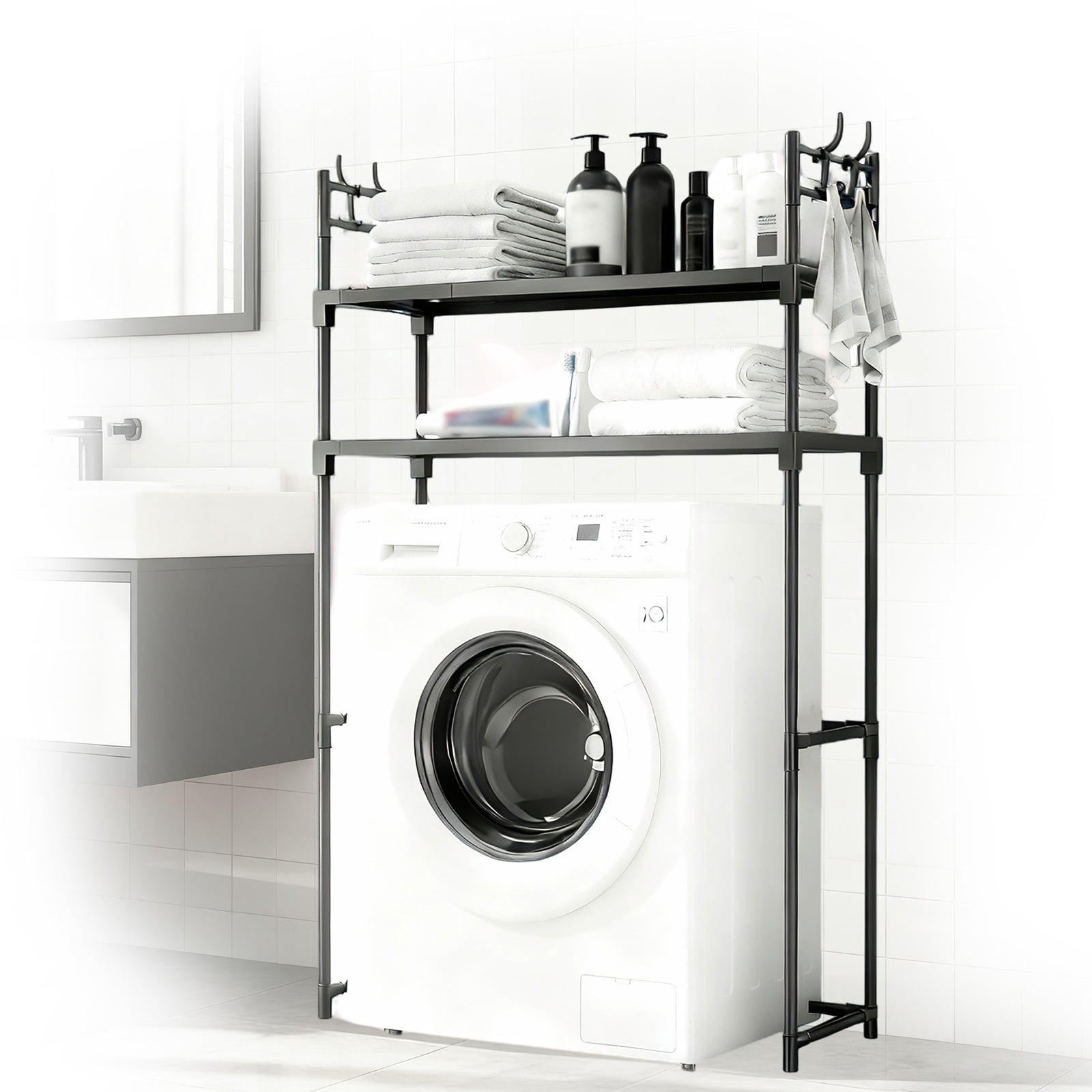 Washer Bottom Rack Portable Washing Machine Rack, 2-Tier Over the Washer Storage Shelf ...