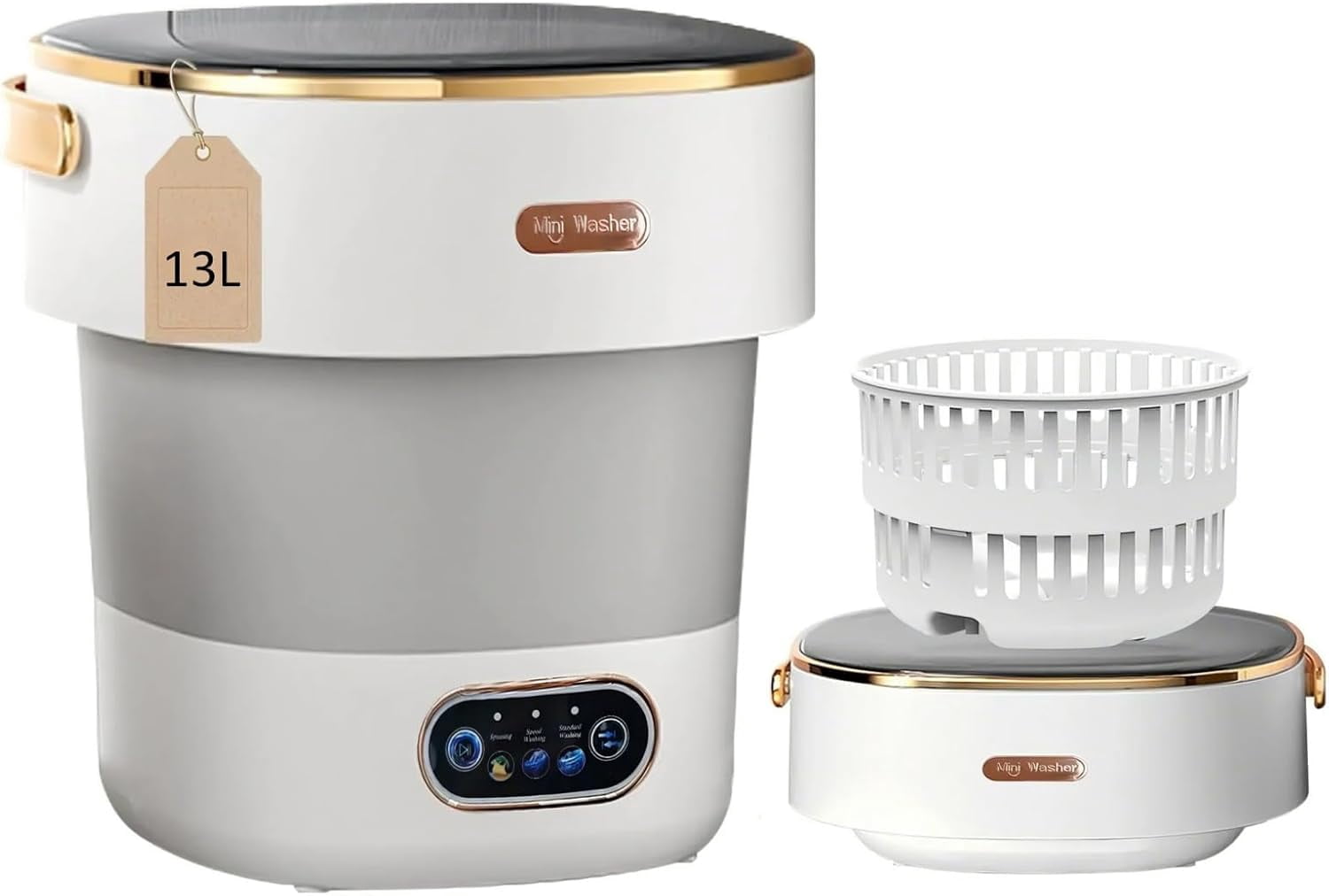 Portable Washing Machine with Spin Basket, Upgraded 16L Foldable Mini Washer【5-Min Wash・3-Min Spin・1-Year Manufacturer Warranty】Small Washing Machine for Travel, Dorms, RVs, Camping (Gray)