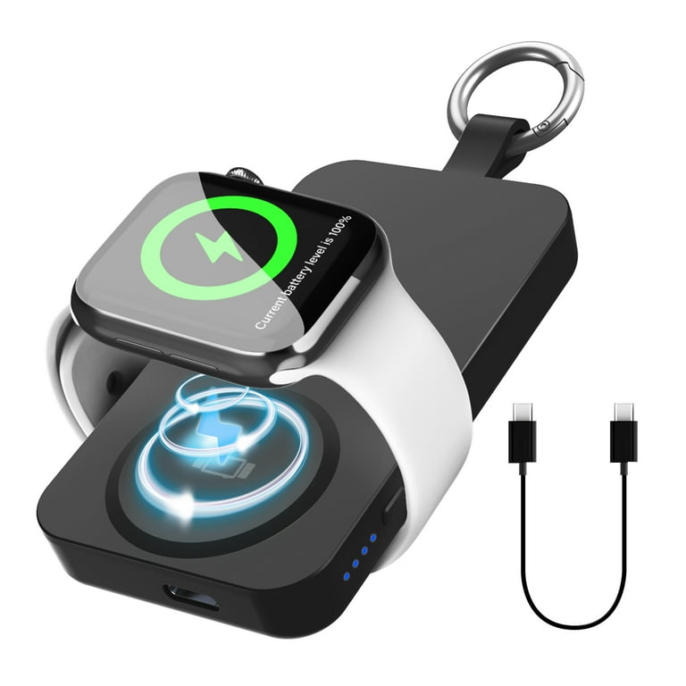 Portable Watch Charger Compatible for iWatch 2500mAh Wireless Charger Power Bank with Type C Cable Travel Keychain Magnetic Charger for Apple Watch