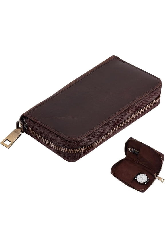 Portable Watch Travel Case PU Leather Watch Bracelet Storage Bag Case for2 Wristwatches Watch Box Travel Zipper Case Black Couple Watches Bag