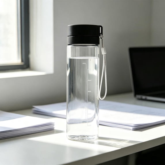 Portable Water Bottle with Strap, 600ml Sports Water Bottle with Strainer, Leak Proof Plastic Water Bottle for Gym, Travel, Hiking & Outdoor Activities