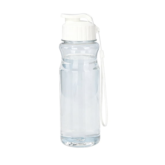 Portable Water Bottles with Buckle,18.6 Oz Sport Leakproof Anti Slip Plastic Bottle with Rope Strap | Easy Clean | No Straw Clear Bottle for Exams Offices Gym Cycling,White