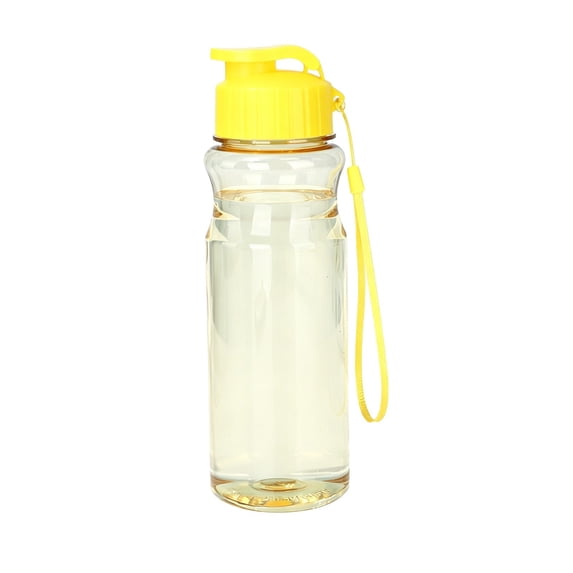 Portable Water Bottles with Buckle,18.6 Oz Sport Leakproof Anti Slip Plastic Bottle with Rope Strap | Easy Clean | No Straw Clear Bottle for Exams Offices Gym Cycling,Yellow