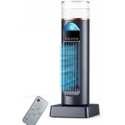 Portable Water-Cooled Air Cooler, 6-Speed Tower Fan with Humidifier, USB Powered Cooling Fan with Remote & LED Screen, Personal Air Conditioner for Bedroom Office Home Black