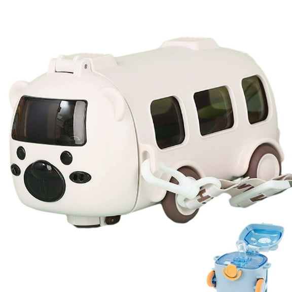 Portable Water Cup In Bus Shape 360° Leak Proof Portable Water Bottle With And Strap / 500ml Leak Proof Drinking Bottle Detachable Fun Toy Flip Top/ Bus-Shaped Portable Water Cup White Car