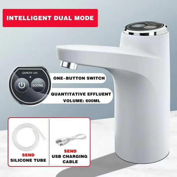 Portable Water Dispenser Pump, USB Charging Water Bottle Pump, For 3, 4, and 5 Gallon Bottles, Automatic Shut-Off for Convenience