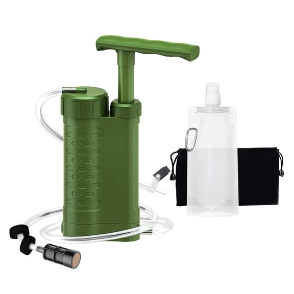 Portable Water Filter Pump, 0.01 Micron Manual Survival Purifier for Camping Hiking Backpacking Emergency, Fast Flow Removes Harmful Substances & Sediment (k8188 Green)
