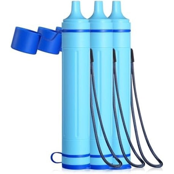 Portable Water Filter Straw, Personal System, Replaceable Filter , Outdoor Water Purifier Gear for Hiking Camping Backpacking, GS-28H1, 3 Pack