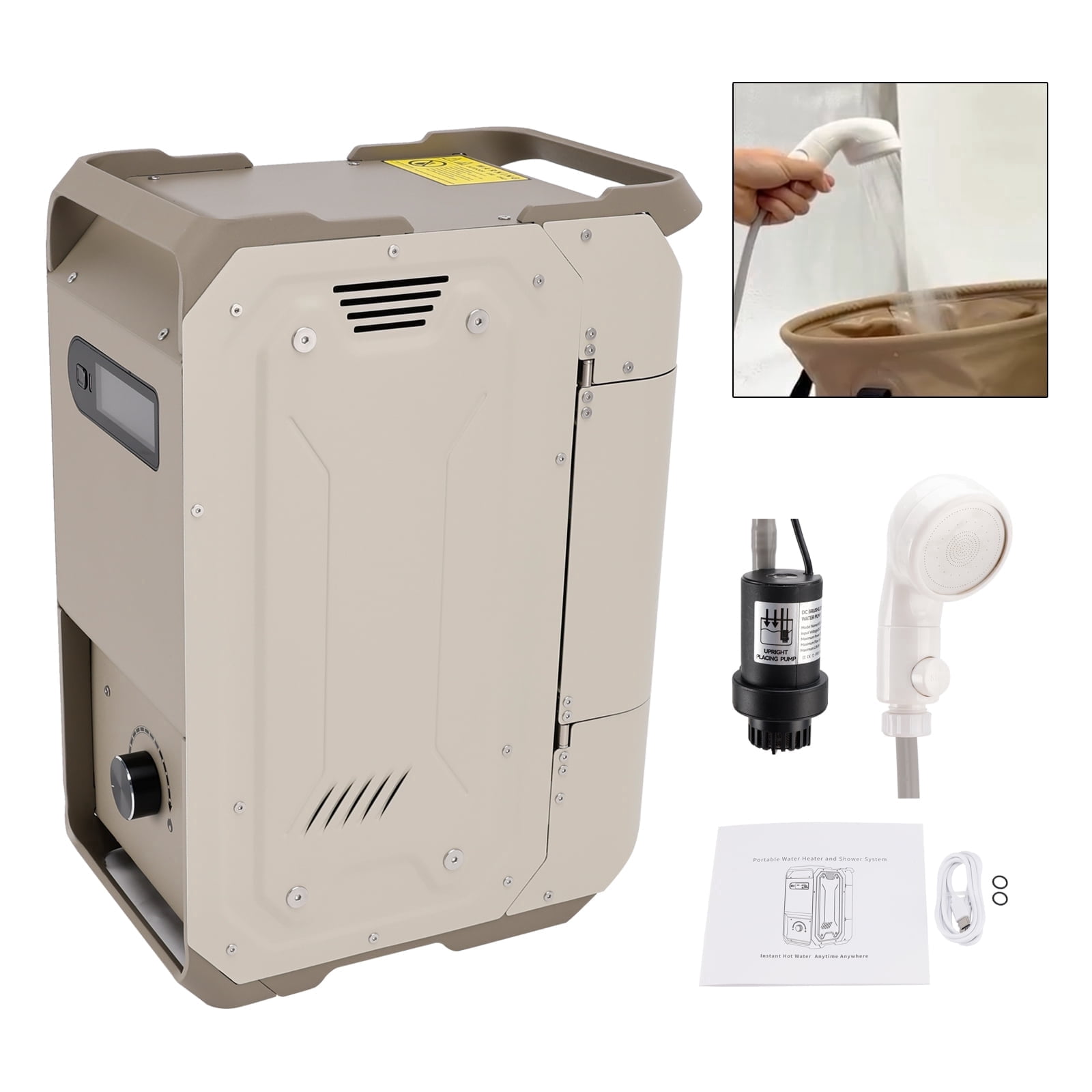 Portable Water Heater with Shower Pump, Max 200mins 3s Instant Hot, 7800mAh Rechargeable Built-in Battery for Outdoor Cleaning, Camping, Hunting, Hiking