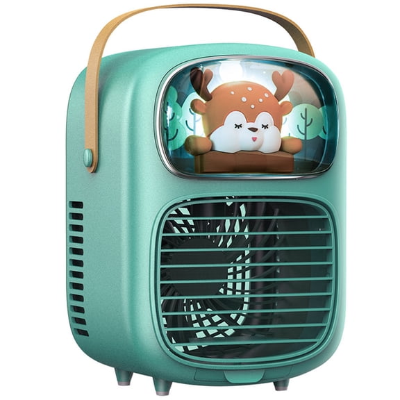 Portable Water Ice Fan with Night Light, Evaporative Air Cooler, Compact Humidifier, Adjustable 120° Wind Direction, 2000mAh Battery, USB Power, 400ml Water Tank, Indoor/Outdoor Use,Green