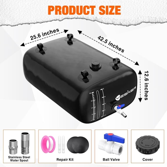 Portable Water Storage Bladder 63 Gallon – Heavy-Duty 1000D PVC Foldable Water Bladder Tank with 3/4" PVC Spigot for Garden, Camping & Emergency Use, Black