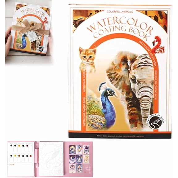Portable Watercolor Painting Kit, 3-Fold Travel Art Pad with Paints & Brush, Pocket Watercolor Book for Beginners & Kids