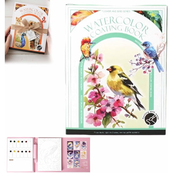 Portable Watercolor Painting Kit, 3-Fold Travel Art Pad with Paints & Brush, Pocket Watercolor Book for Beginners & Kids