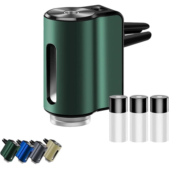 Portable Waterless Car Diffuser/Air Freshener, Smart Car Air Freshener Three Scent Levels, Essential Oil Car Diffuser, Air Freshener Cars Vent Clips, for Men Gifts (Green)