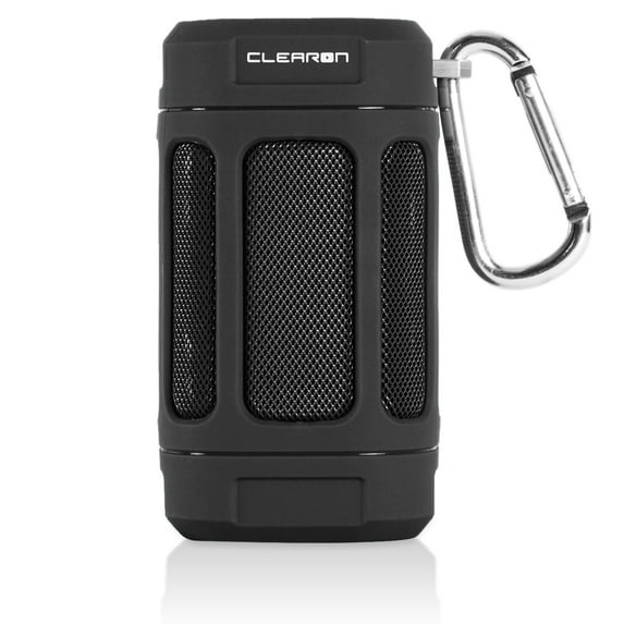 Portable Waterproof Bluetooth 4.0 Speaker by CLEARON - Great for Outdoors, Hiking &amp; Bike w/ 12 Hours of Playtime &amp; 100 ft. Bluetooth Range - USB Type-C, Fast Charging (Black)
