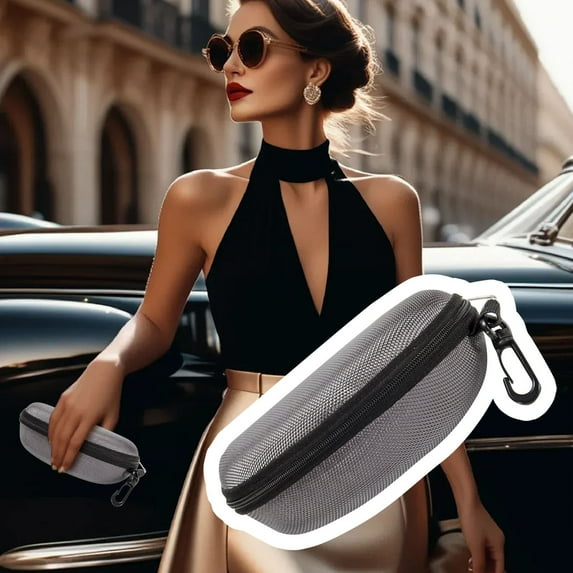Portable Waterproof Sunglasses Eyeglasses Case Zipper Hard Shell Box With Clip, Grey