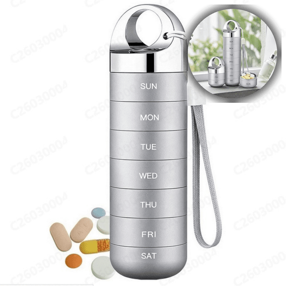 Portable Waterproof Weekly Pill Organizer with Large Aluminum Alloy Case, 7-Day Daily Medication Box for Travel, Camping & Outdoor Use