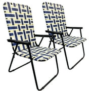 EasyGo Products Patio Steel Outdoor Camping Portable Webbed Chair, Blue/Yellow  Set of 2