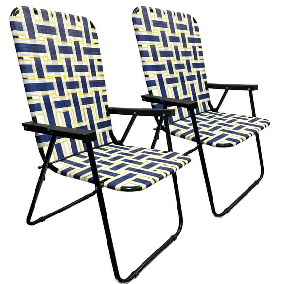 EasyGo Products Patio Steel Outdoor Camping Portable Webbed Chair, Blue/Yellow (" Set of 2")