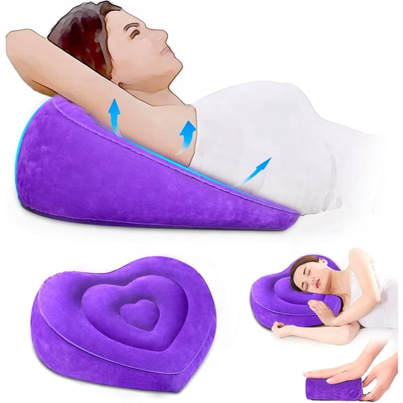Inflatable Pillow for Camping Head Raised, Inflatable Wedge Pillow for Traveling Acid Reflux Sleeping, Blow Up Travel Pillow for Back Lumbar Support, Portable Backpacking Pillow for Hiking, Purple