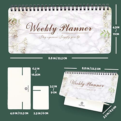 Anzon Mories 53 Sheets Portable Weekly Planner v.6 with Removable Stand 9x4, Spiral Bound Undated Desk Calendar for Home Office Organization, To-Do Lists,