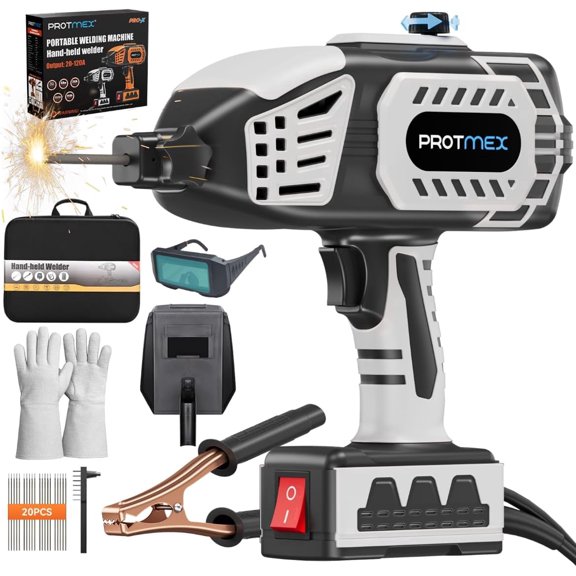 Portable Welder Handheld Welder Machine 110V IGBT Inverter ARC Welder 5 Adjustable Currents Hand Held Welder Gun Portable Welding Gun with 20PCS Welding Rods Fits 3/32"-1/8" Rods for DIY Home Repair