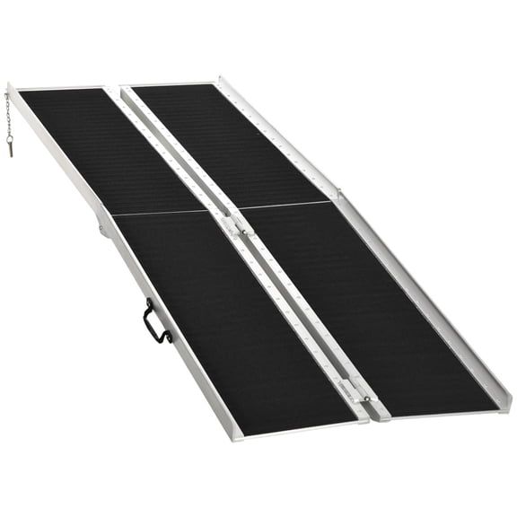 Portable Wheelchair Ramp, 8 ft Folding Threshold Ramp Aluminum Non-Slip with Carpet and Side Walls, Heavy Duty Mobility Ramp for Home Doorway Steps, 594 lb Capacity