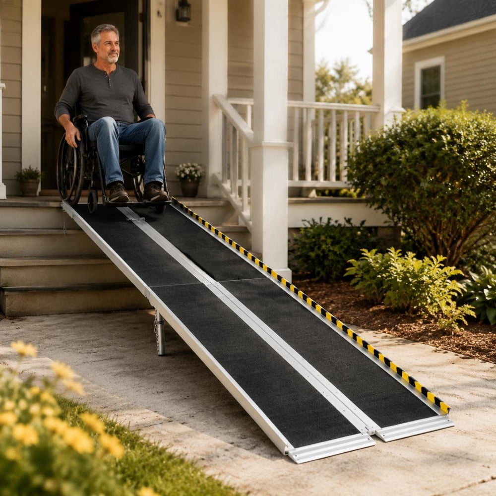Portable Wheelchair Ramp, 8Ft Folding Aluminum Ramp, Non-Slip Surface ...