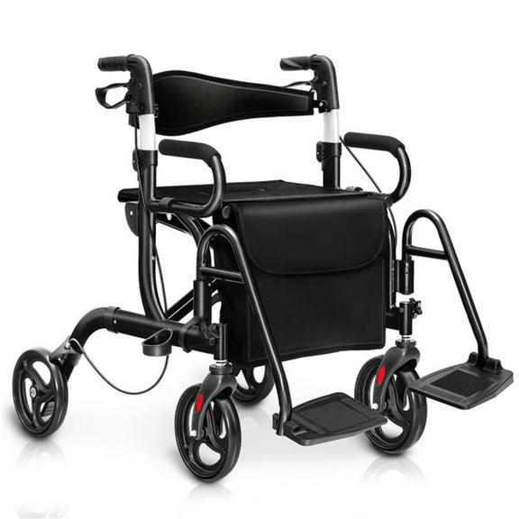Portable Wheelchair for Adults,Height Adjustable Rolling Walker,350 lb Weight Capacity,Black