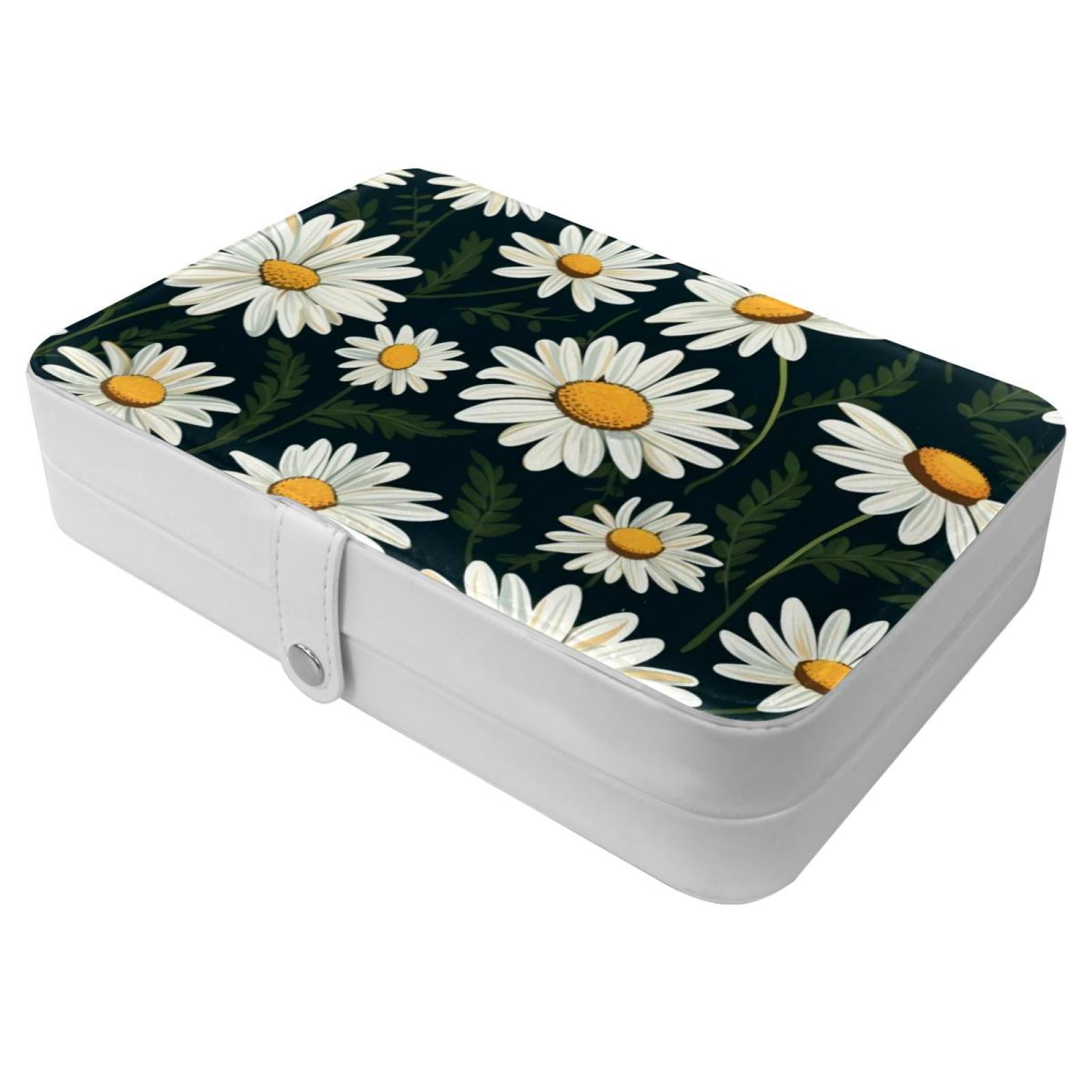 Portable White Aesthetic Daisy Travel Jewelry Box, A Large Organizer ...