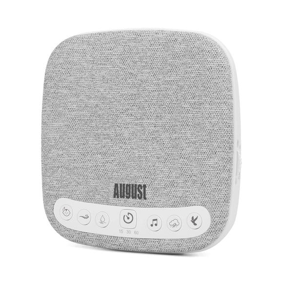 Portable White Noise Sound Machine - August SE160 - Calming, Ambient Sleep Therapy - 14 Soothing Sounds for Babies, Children, Adults - Sleep Aid with Timer - 60-Hour Battery - USB-C Charging - White