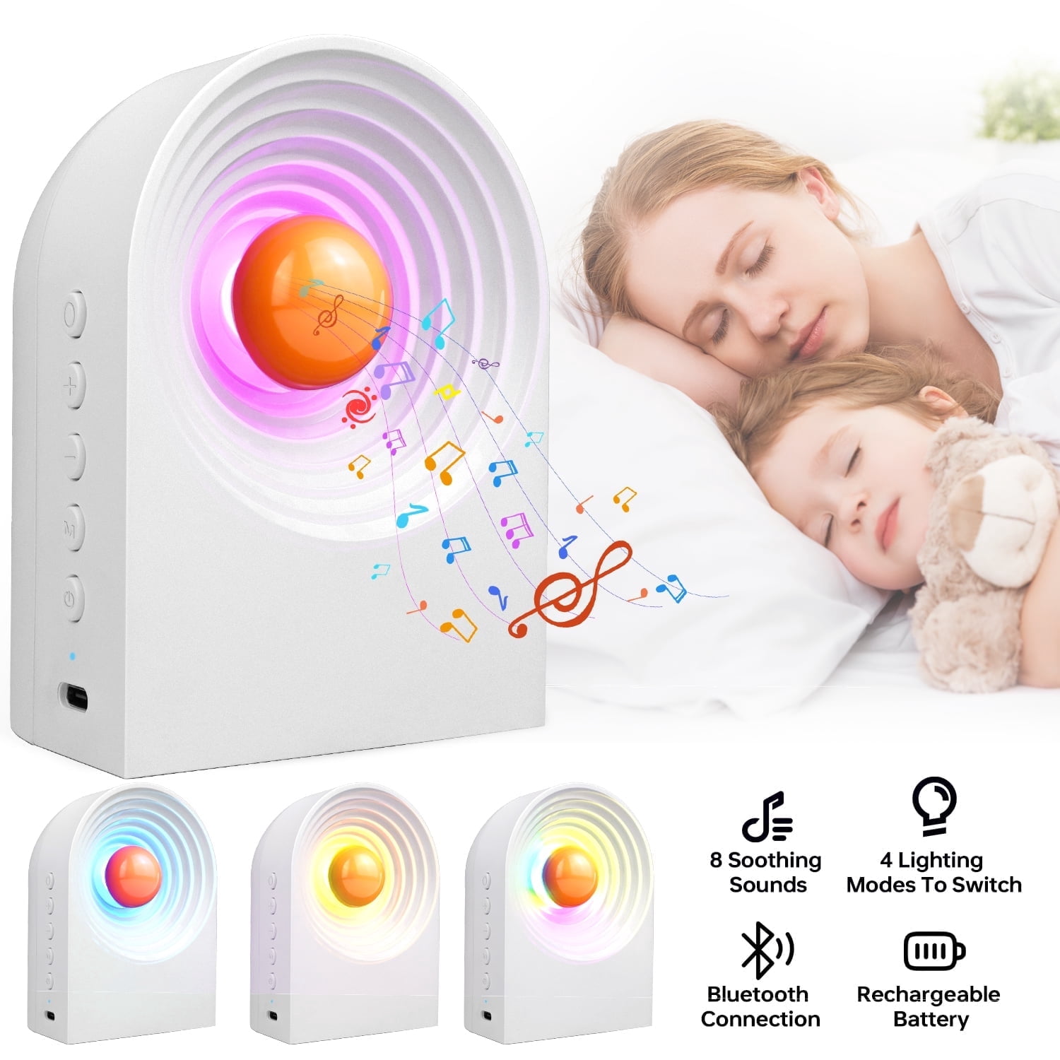 Portable White Noise Sound Machine For Sleeping Bluetooth Speaker Night Light With 8 Soothing Sounds Sleep Sounds Machine For Baby Kids Adult & Home Office Travel