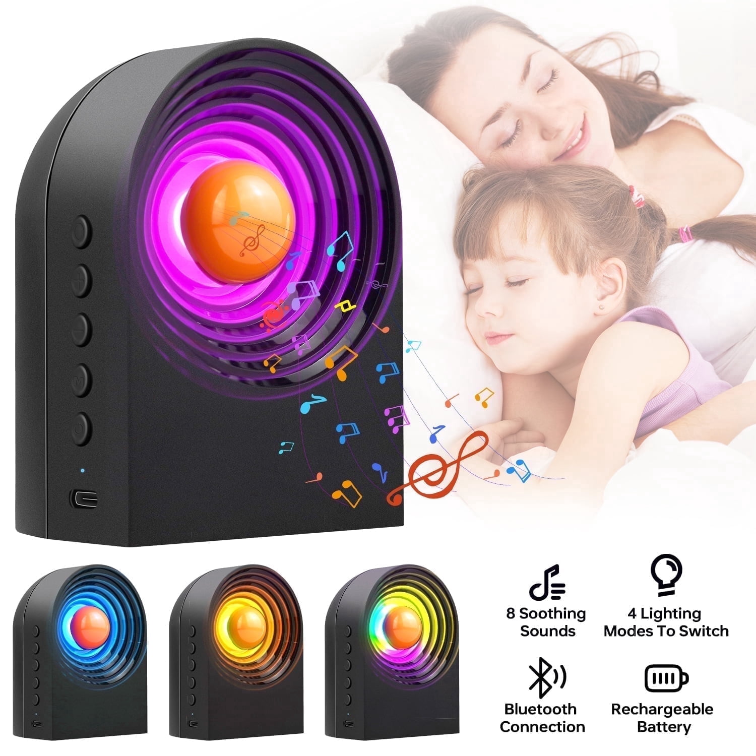 Portable White Noise Sound Machine For Sleeping Bluetooth Speaker Night Light With 8 Soothing Sounds Sleep Sounds Machine For Baby Kids Adult & Home Office Travel