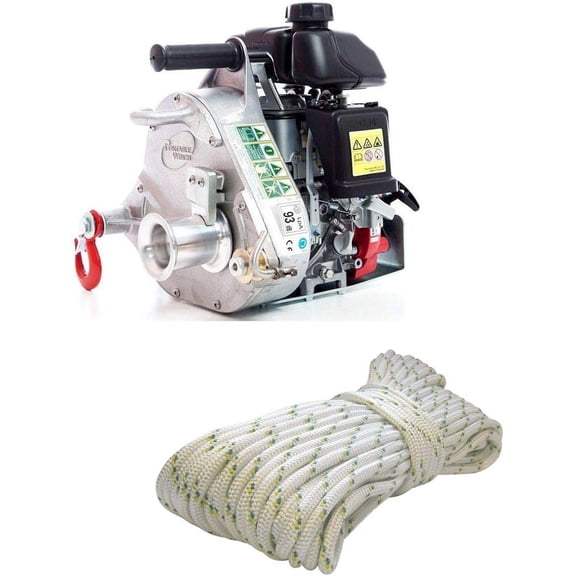 Portable Winch PCW5000 Gas-Powered Capstan Pulling Winch with PCA-1213M Double-Braided Polyester Rope (Bundle, 2 Items)