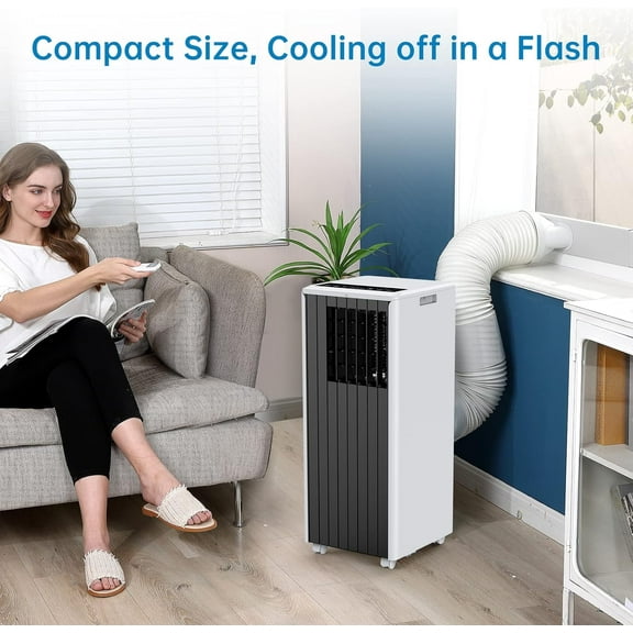 Portable Window Air Conditioner, 8000 BTU, 350 Sq. Ft. Coverage, 3 Cooling Modes, Energy Efficient, Dehumidifier & Fan, Ideal for Bedroom, Office, or Living Room