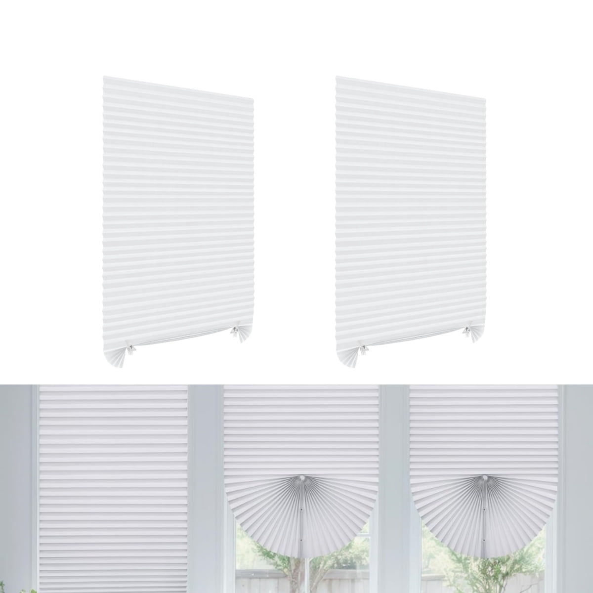 Portable Window Shades,2Pack Blackout Pleated Blinds,No Tools Cordless Shades for Indoor,QZS Portable Window Blinds for Home,Kitchen,35.4x70.9"