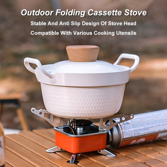 Portable Windproof Folding Camping Stove, Compact Outdoor Cooker with Adjustable Flame, Butane Canister Compatible