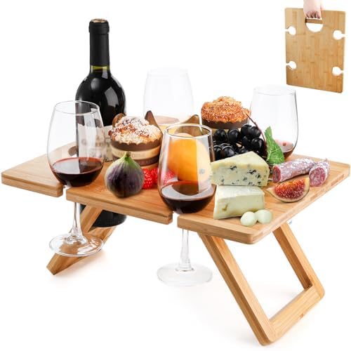 Portable Wine Picnic Table with 5 Wine Glasses Holder, Foldable ...