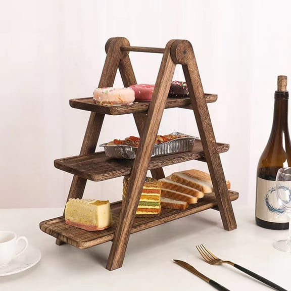 Portable Wine Table with Foldable Snack Tray for Picnic Beach Camping RV Outdoor Concerts - Wooden Serving Tray with Storage, 3 Tier Vegetable Rack for Indoor Outdoor Use as Coffee Table Garden Table